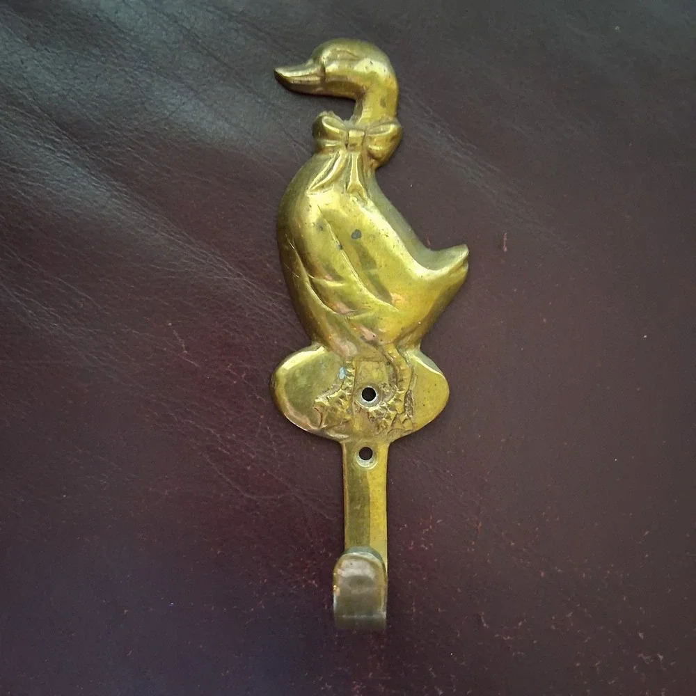 Vintage Solid Brass Goose Duck with Bow Wall Hook Hanger Cottagecore 5.5